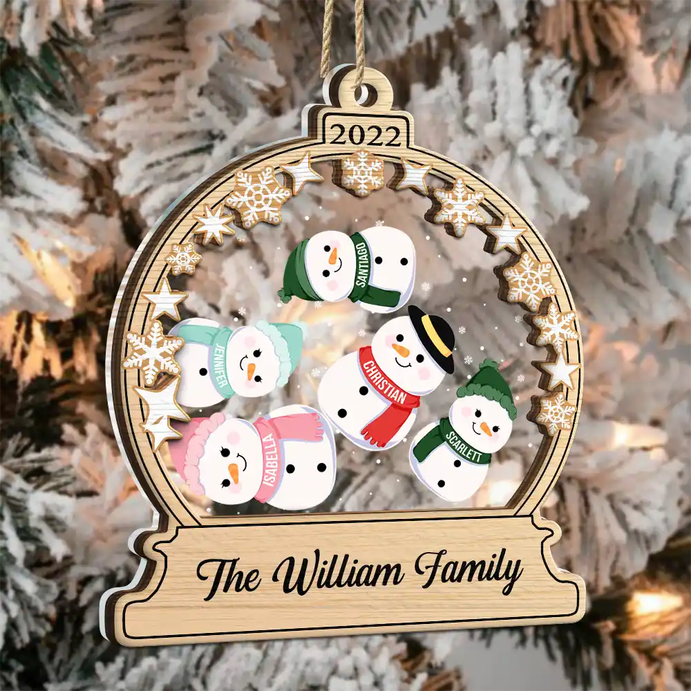 Snowman Christmas Family - Personalized 2-Layered Mix Ornament