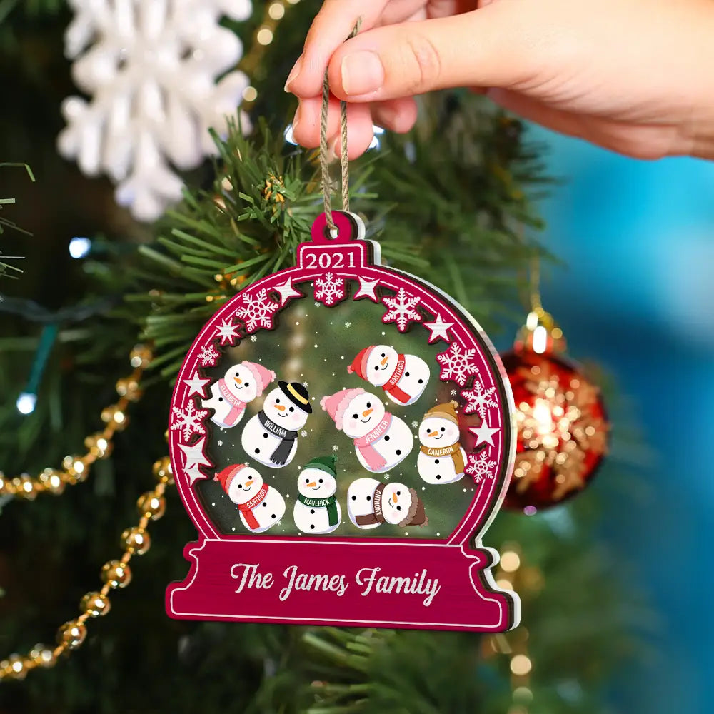 Snowman Christmas Family - Personalized 2-Layered Mix Ornament