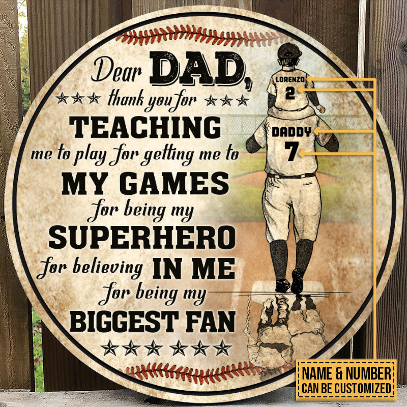 Personalized Baseball Dad And Son Thank You Customized Wood Circle Sign