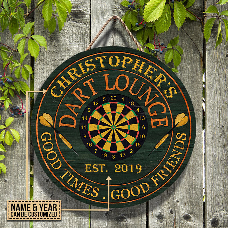 Personalized Darts Club Good Times Good Friends Custom Wood Circle Sign