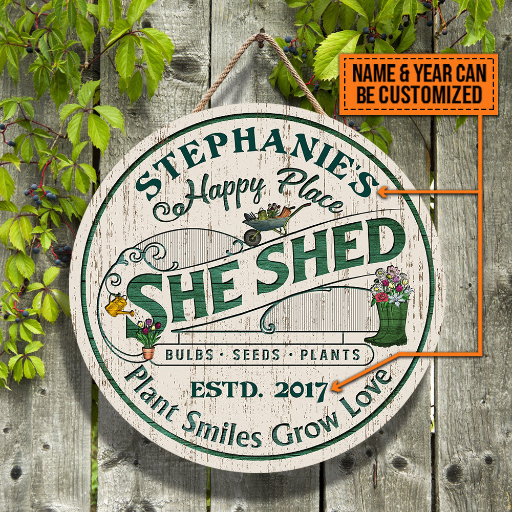 Personalized Garden She Shed Plant Smiles Grow Love Customized Wood Circle Sign