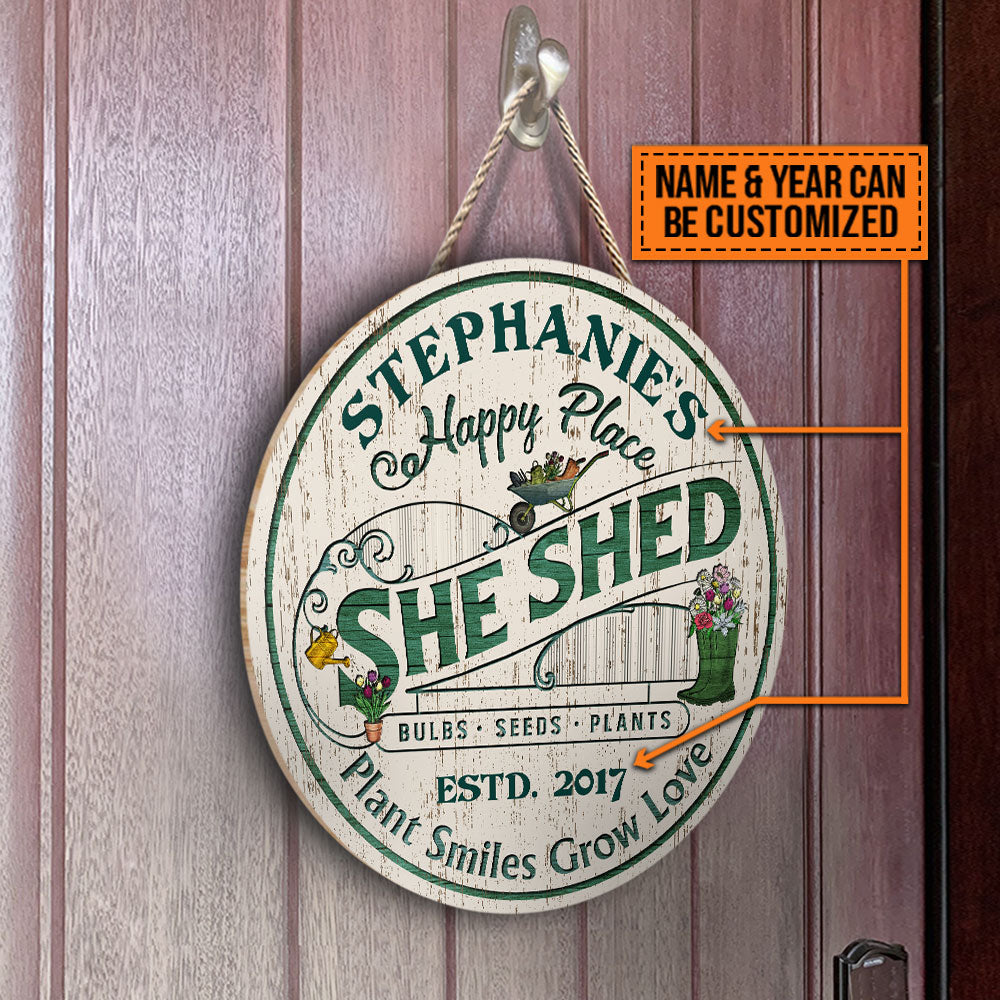 Personalized Garden She Shed Plant Smiles Grow Love Customized Wood Circle Sign