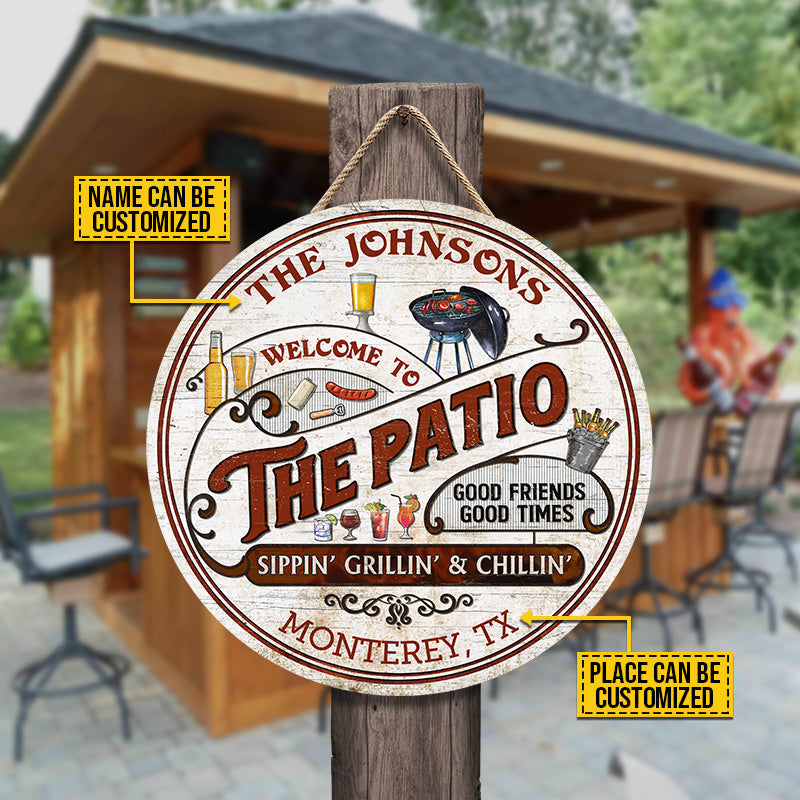 Personalized Patio Grilling Red Sippin Grillin Custom Wood Circle Sign