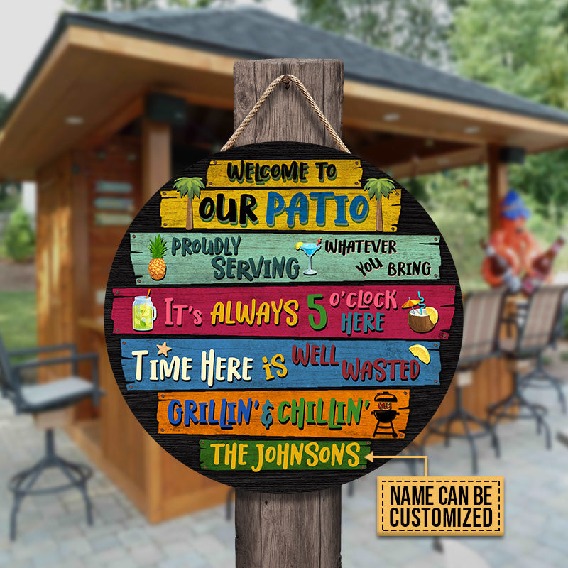 Personalized Patio Welcome To Custom Wood Circle Sign