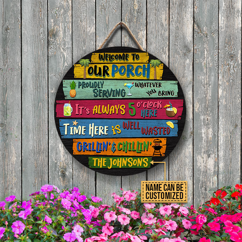 Personalized Porch Welcome To Custom Wood Circle Sign