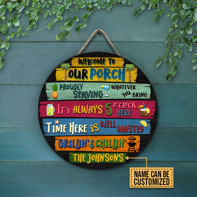 Personalized Porch Welcome To Custom Wood Circle Sign
