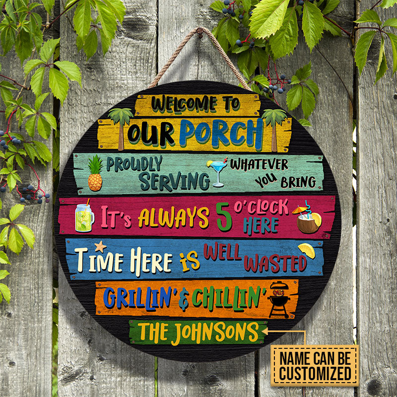 Personalized Porch Welcome To Custom Wood Circle Sign