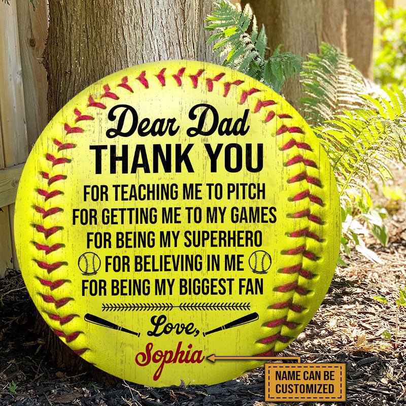 Personalized Softball Thank You Dad Customized Wood Circle Sign