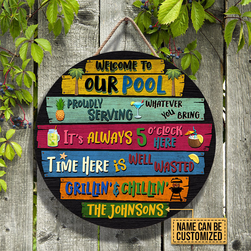 Personalized Swimming Pool Welcome To Custom Wood Circle Sign