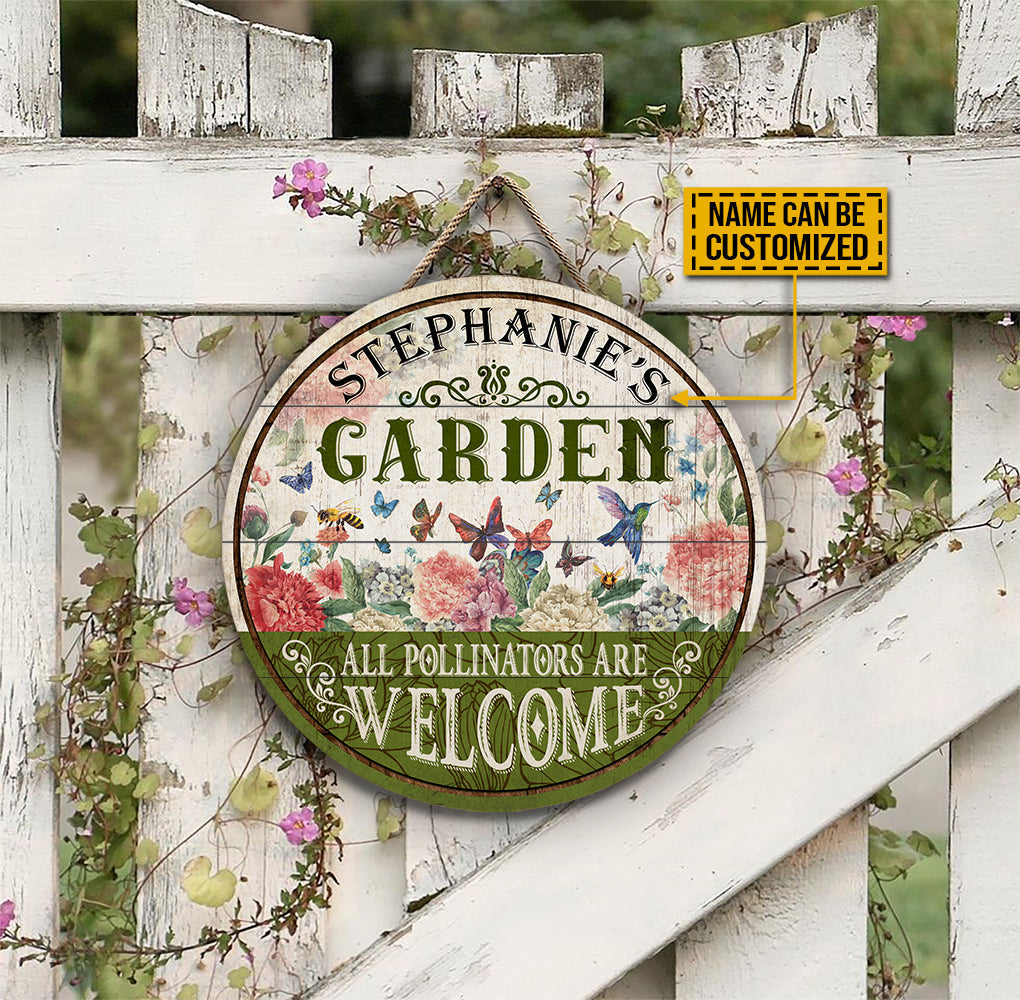 Personalized Garden Pollinators Welcome Customized Wood Circle Sign