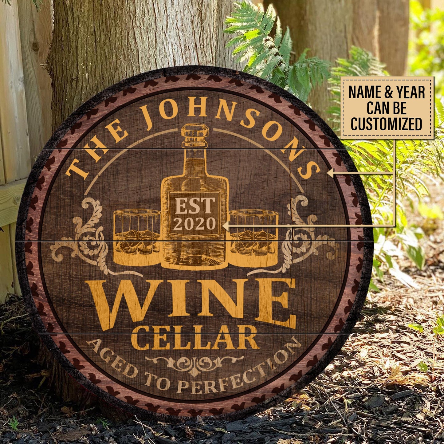 Personalized Wine Cellar Aged To Perfection Customized Wood Circle Sign