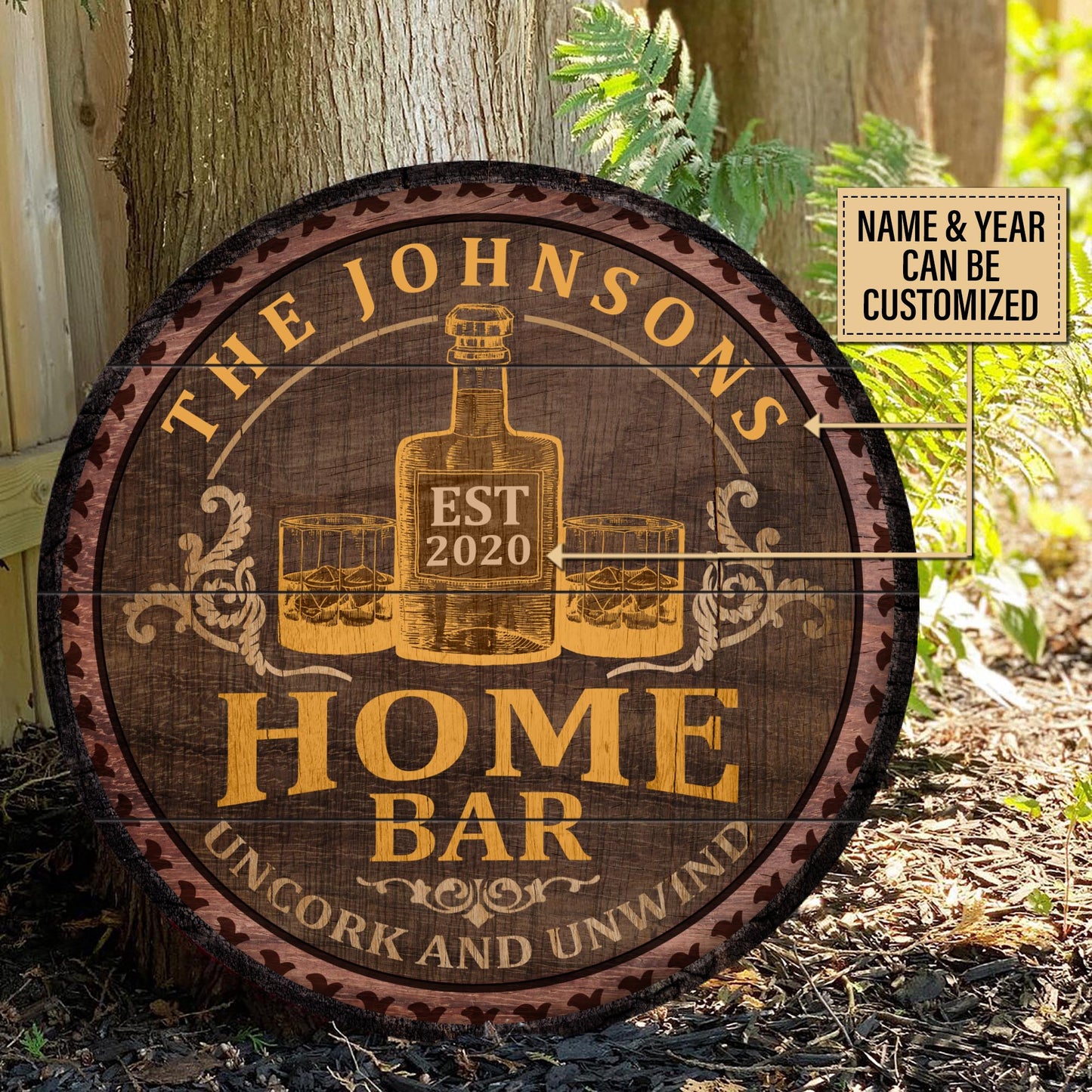 Personalized Wine Home Bar Customized Wood Circle Sign