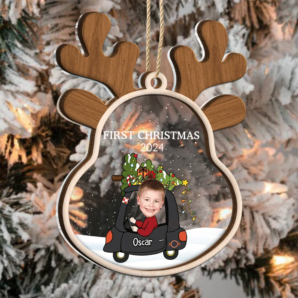 Custom Photo Reindeer Baby First Christmas - Personalized 2-Layered Mix Ornament