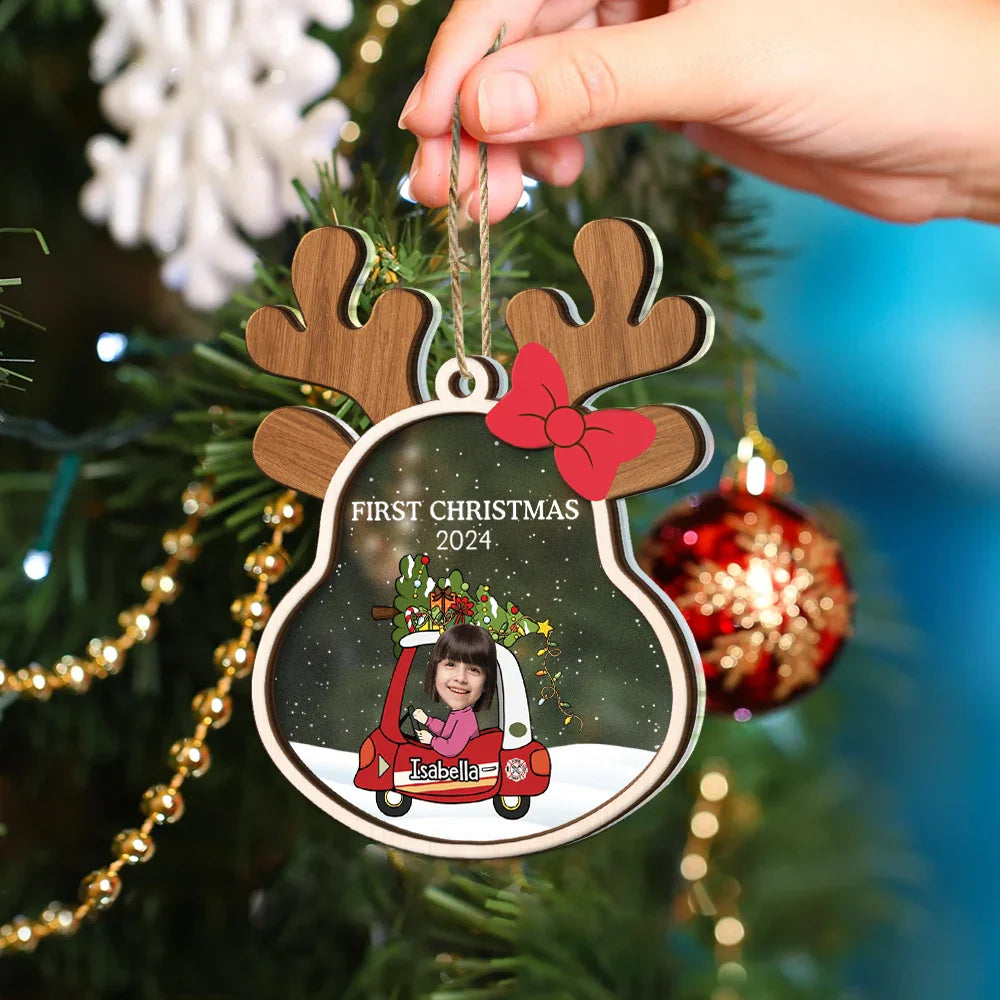 Custom Photo Reindeer Baby First Christmas - Personalized 2-Layered Mix Ornament