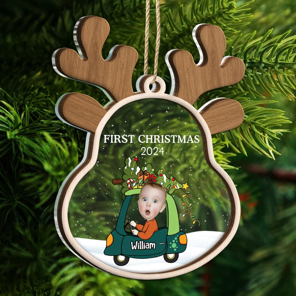 Custom Photo Reindeer Baby First Christmas - Personalized 2-Layered Mix Ornament