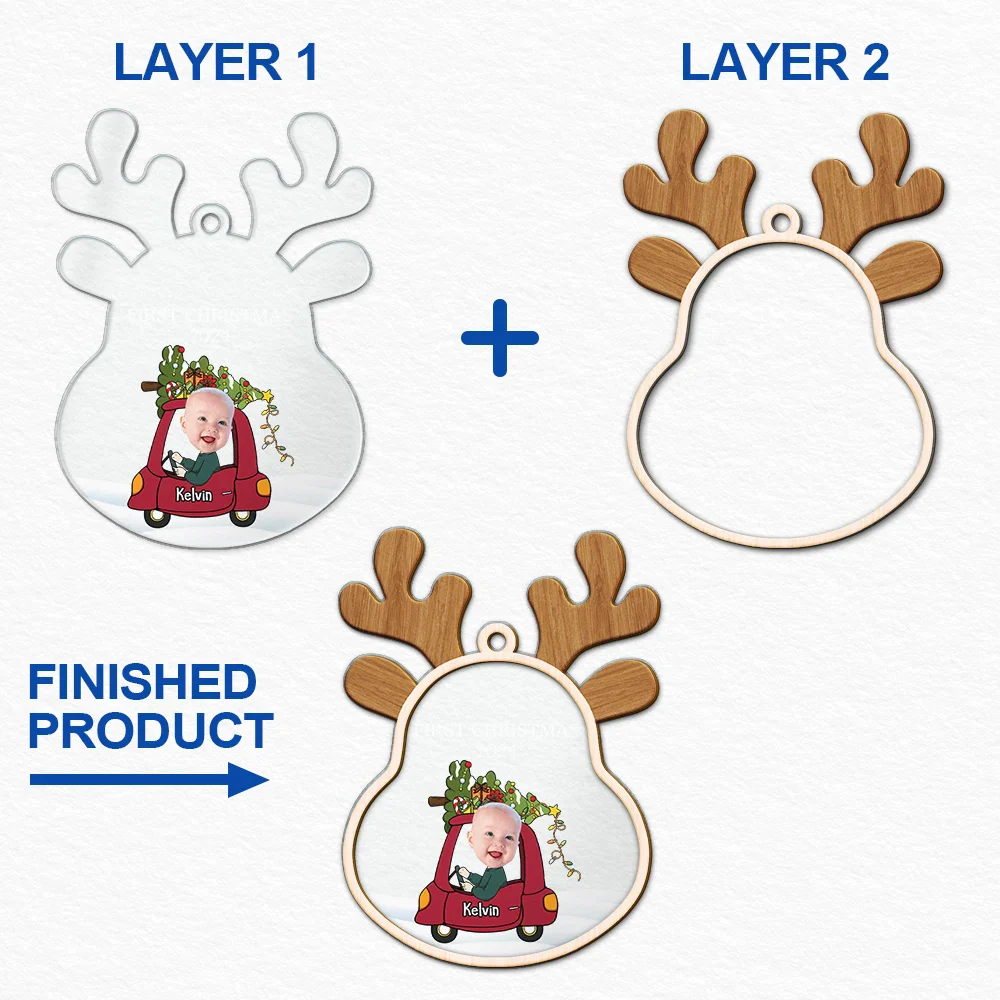 Custom Photo Reindeer Baby First Christmas - Personalized 2-Layered Mix Ornament