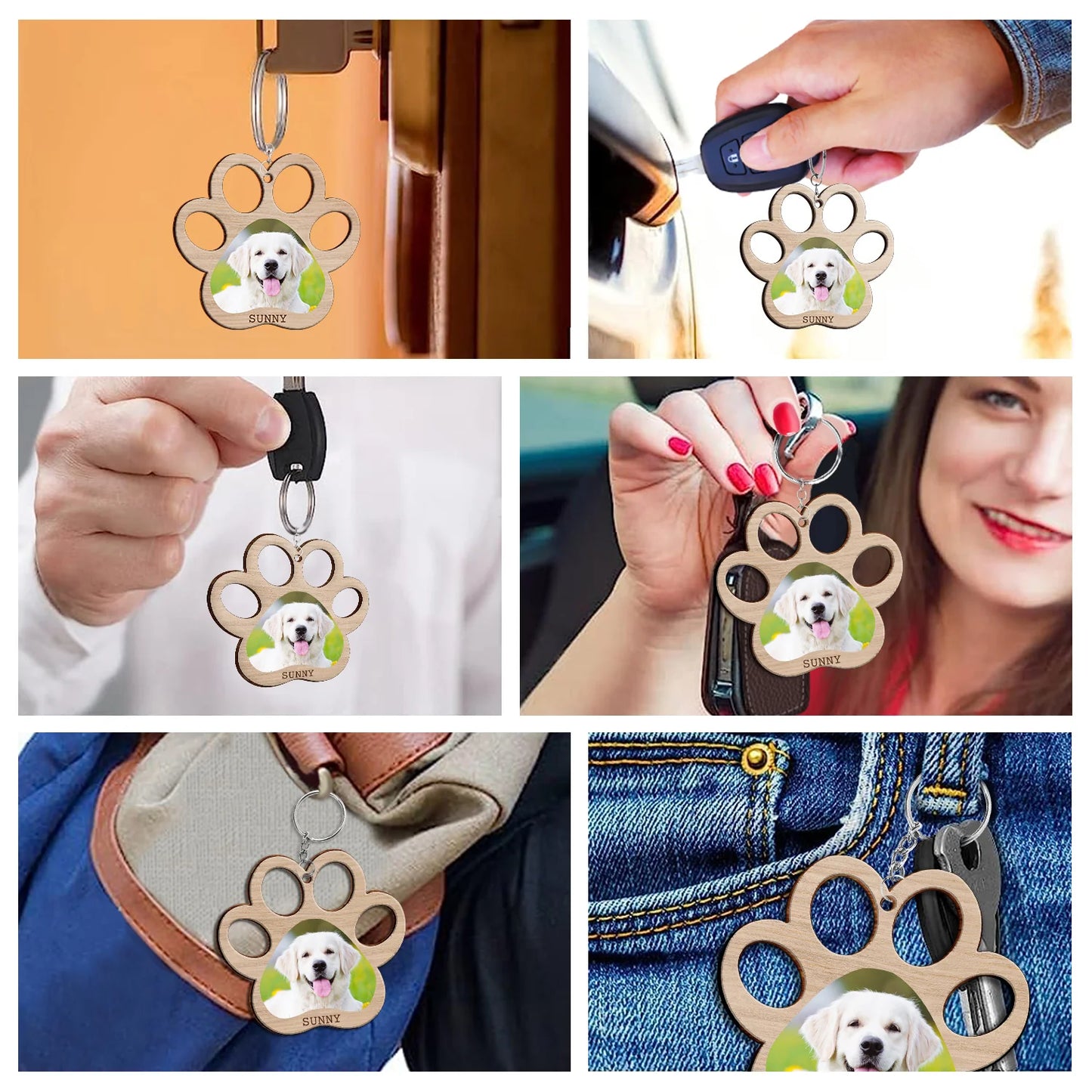 Custom Photo Paw Print - Gift For Cat Lovers, Dog Lovers - Personalized Cutout Wooden Keychain