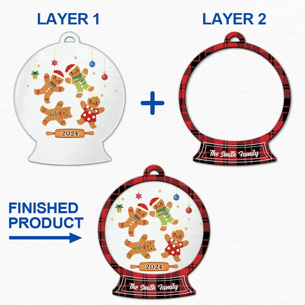 Christmas Cookies Gingerbread Family - Personalized 2-Layered Mix Ornament
