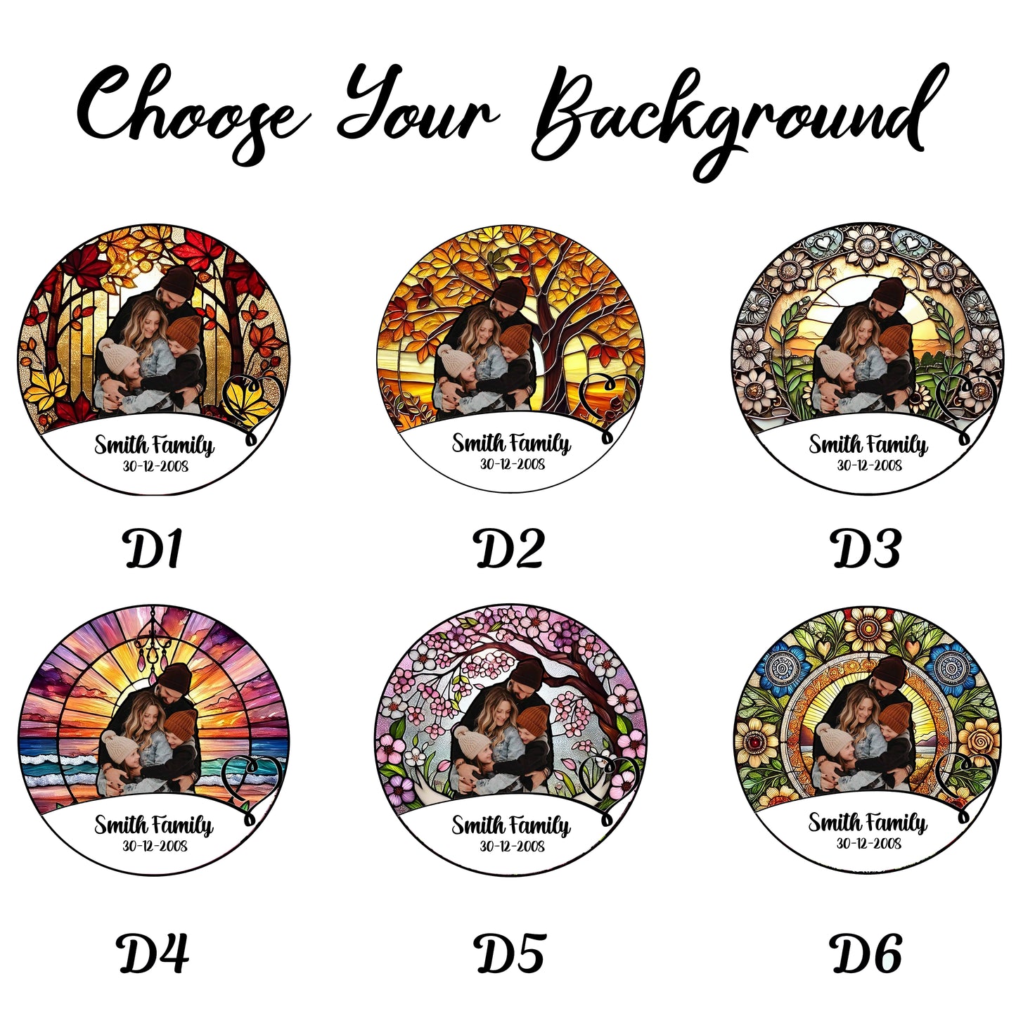 Personalized Family Photo Glass Suncatcher β Custom Stained Glass Window Hanging with Name and Date β Fall Tree Theme Gift for Family (Sun-85)