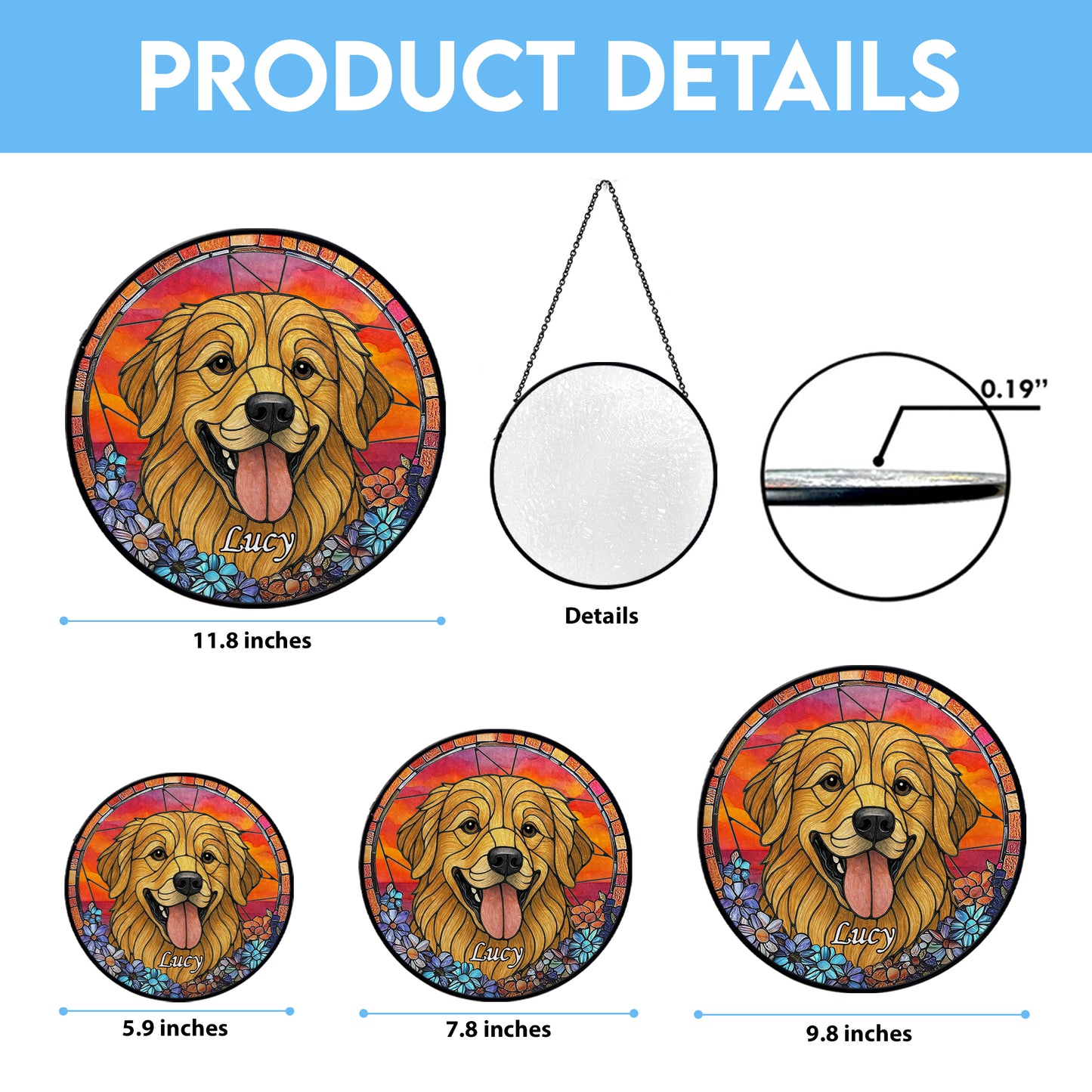 Personalized Dog Portrait Glass Suncatcher with Pet Name β Custom Stained Glass Style Window Hanging for Dog Lovers & Memorial Gift (Sun-81)