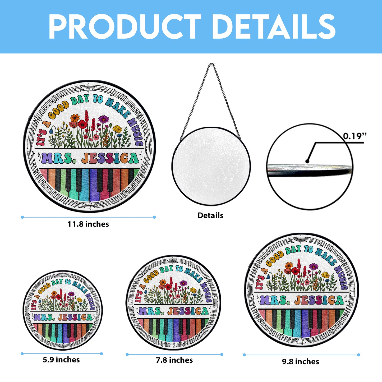 Personalized Music Teacher Glass Suncatcher β Custom Name Piano Design with Flowers β Gift for Music Instructor or Choir Teacher (Sun-83)