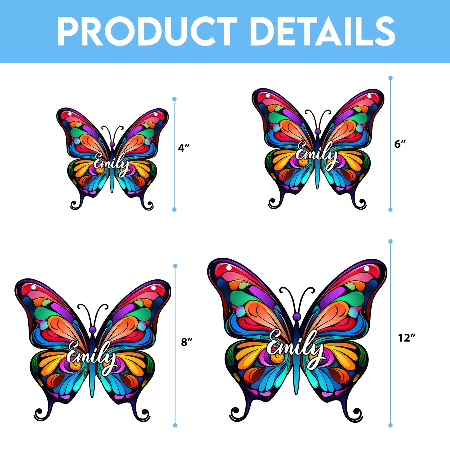 Personalized Butterfly Glass Suncatcher – Custom Name Window Hanging – Stained Glass Style Memorial or Gift for Her (Sun-91)