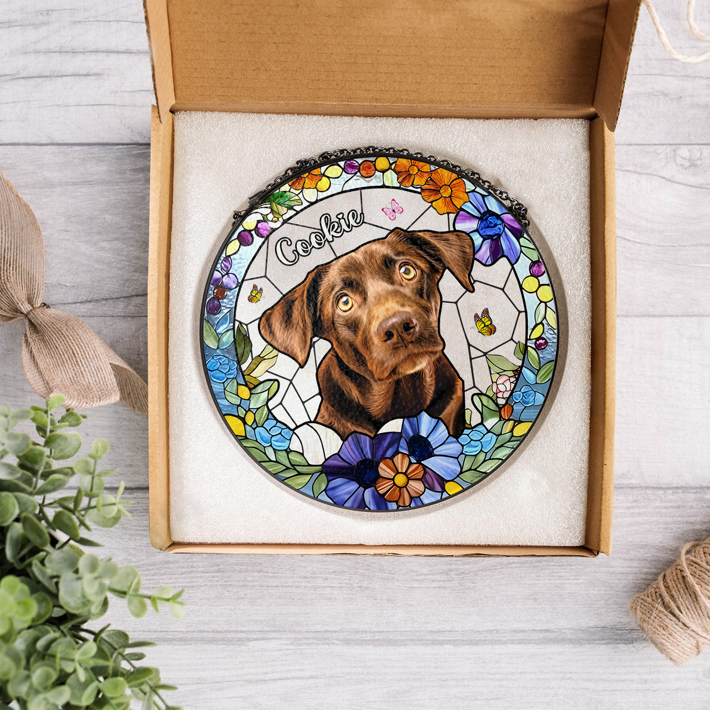Personalized Labrador Memorial Suncatcher β Custom Glass Window Hanging for Pet Loss and Dog Lovers (Sun-39)