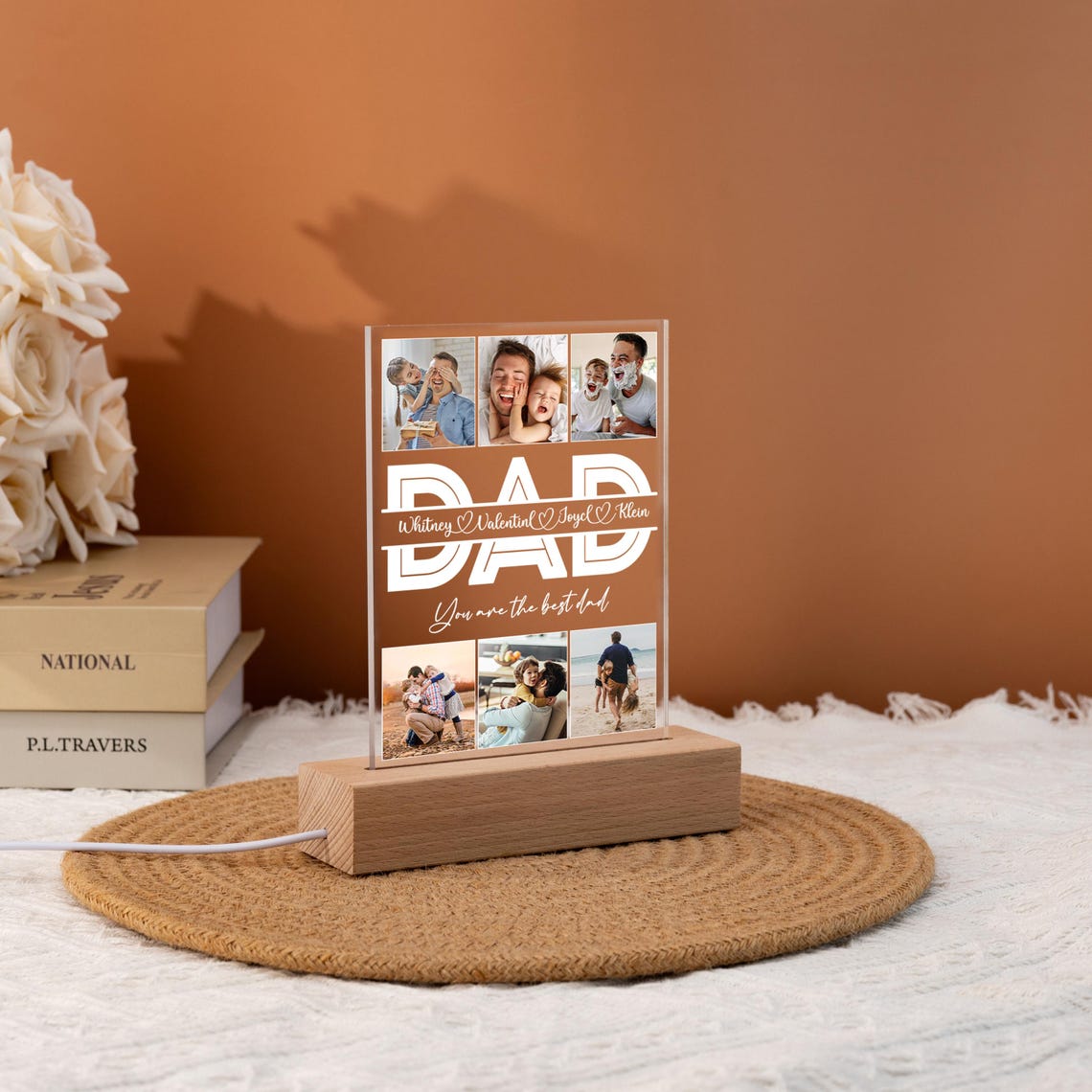 Personalized Dad Night Light, Daddy Picture Collage Led Lamp, Father's Day Gift, Dad Birthday Gift, Custom Photo Gift For Dad, Home Decor (DNL-32)