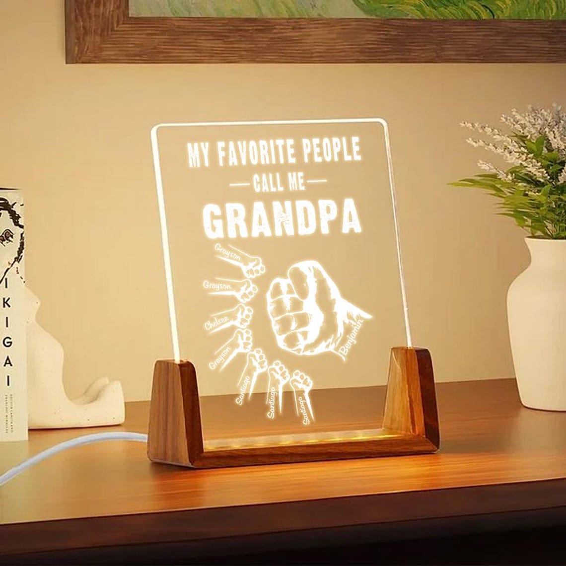 Custom My Favorite People Dad Night Light, LED Acrylic Lamp with Kids’ Names, Gift for Grandpa or Father, Perfect for Father’s Day or Birthday (DNL-17)