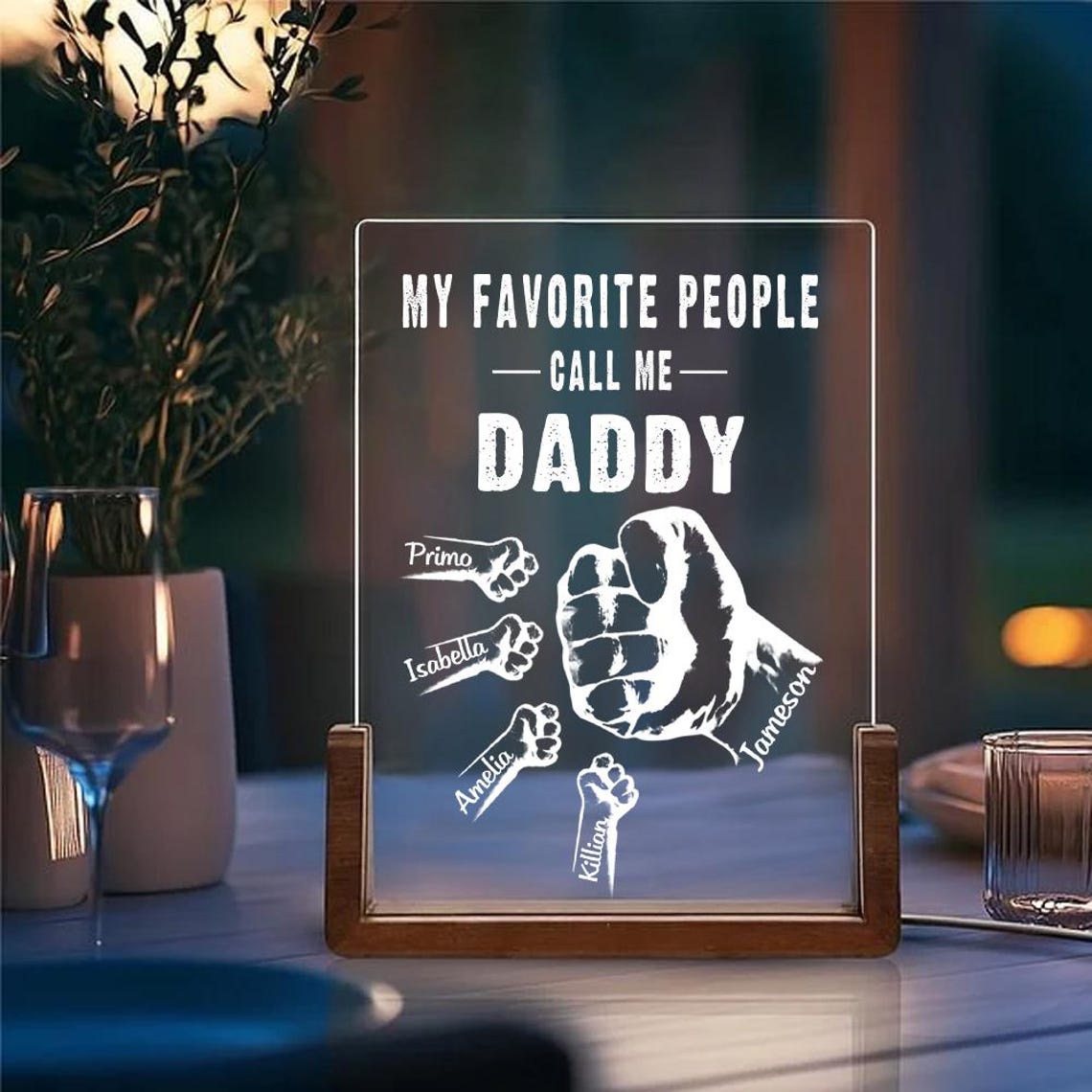 Custom My Favorite People Dad Night Light, LED Acrylic Lamp with Kids’ Names, Gift for Grandpa or Father, Perfect for Father’s Day or Birthday (DNL-17)