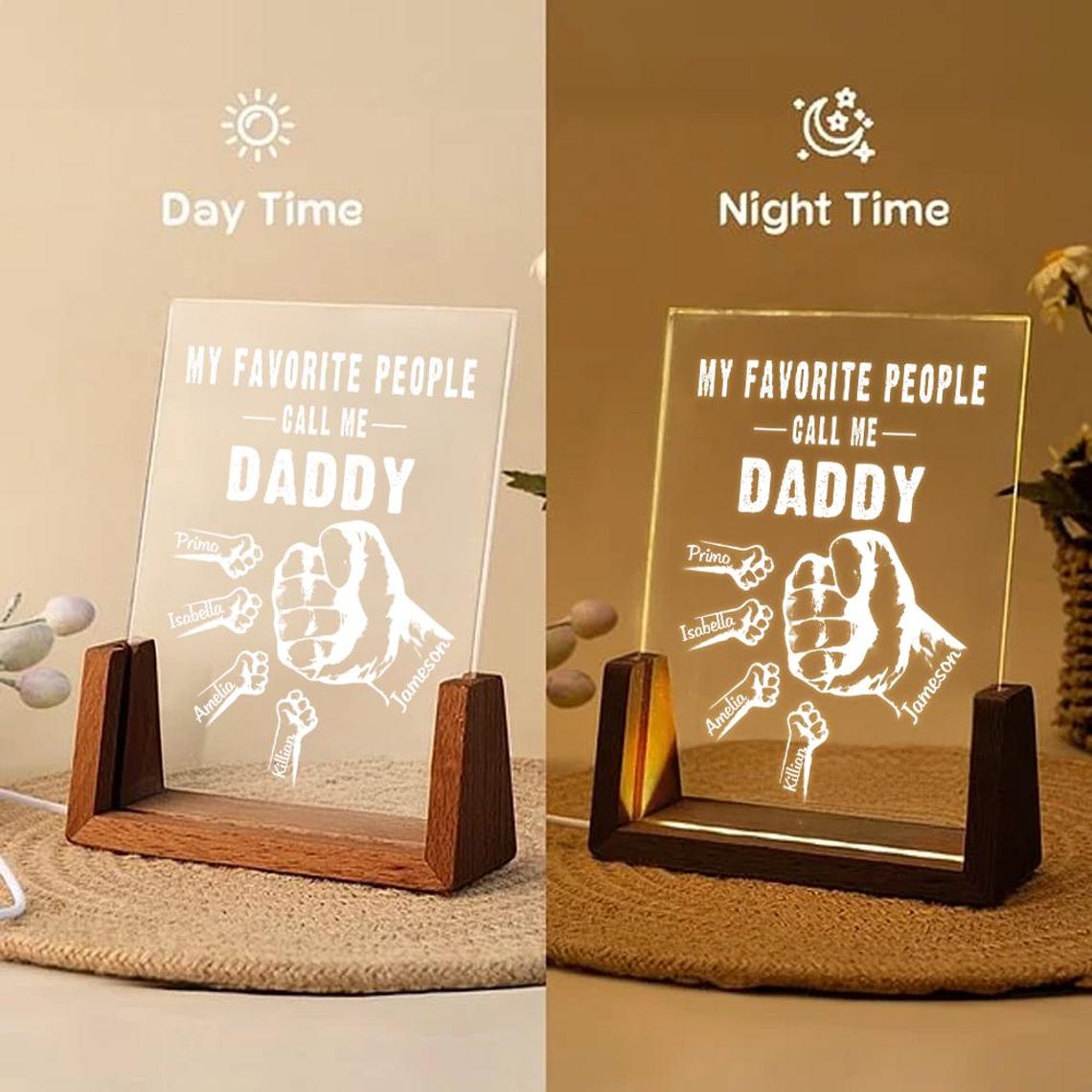 Custom My Favorite People Dad Night Light, LED Acrylic Lamp with Kids’ Names, Gift for Grandpa or Father, Perfect for Father’s Day or Birthday (DNL-17)