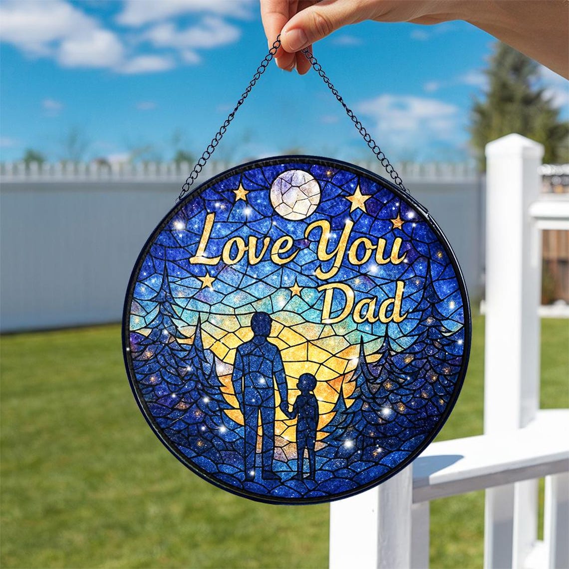Celestial Father Daughter Glass Suncatcher, Round Window Hanging Decor, Love You Dad Gift, Father's Day Glass Suncatcher, Dad Gift Idea (Sun-144)