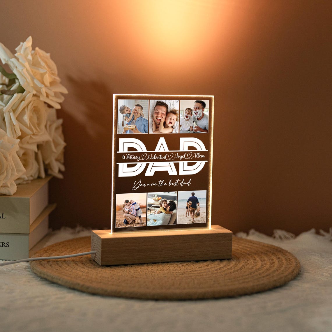 Personalized Dad Night Light, Daddy Picture Collage Led Lamp, Father's Day Gift, Dad Birthday Gift, Custom Photo Gift For Dad, Home Decor (DNL-32)