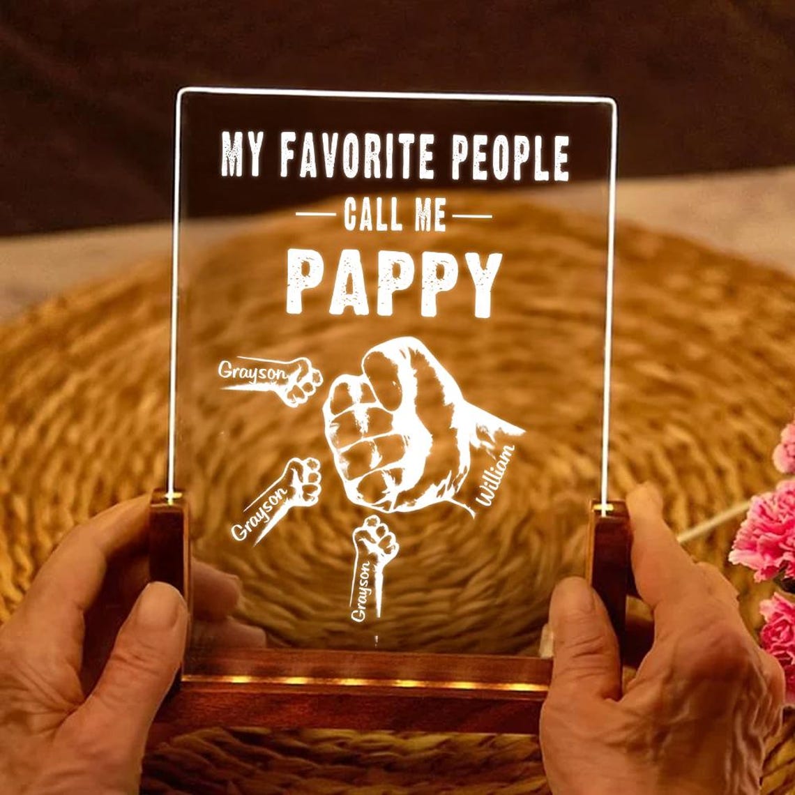Custom My Favorite People Dad Night Light, LED Acrylic Lamp with Kids’ Names, Gift for Grandpa or Father, Perfect for Father’s Day or Birthday (DNL-17)