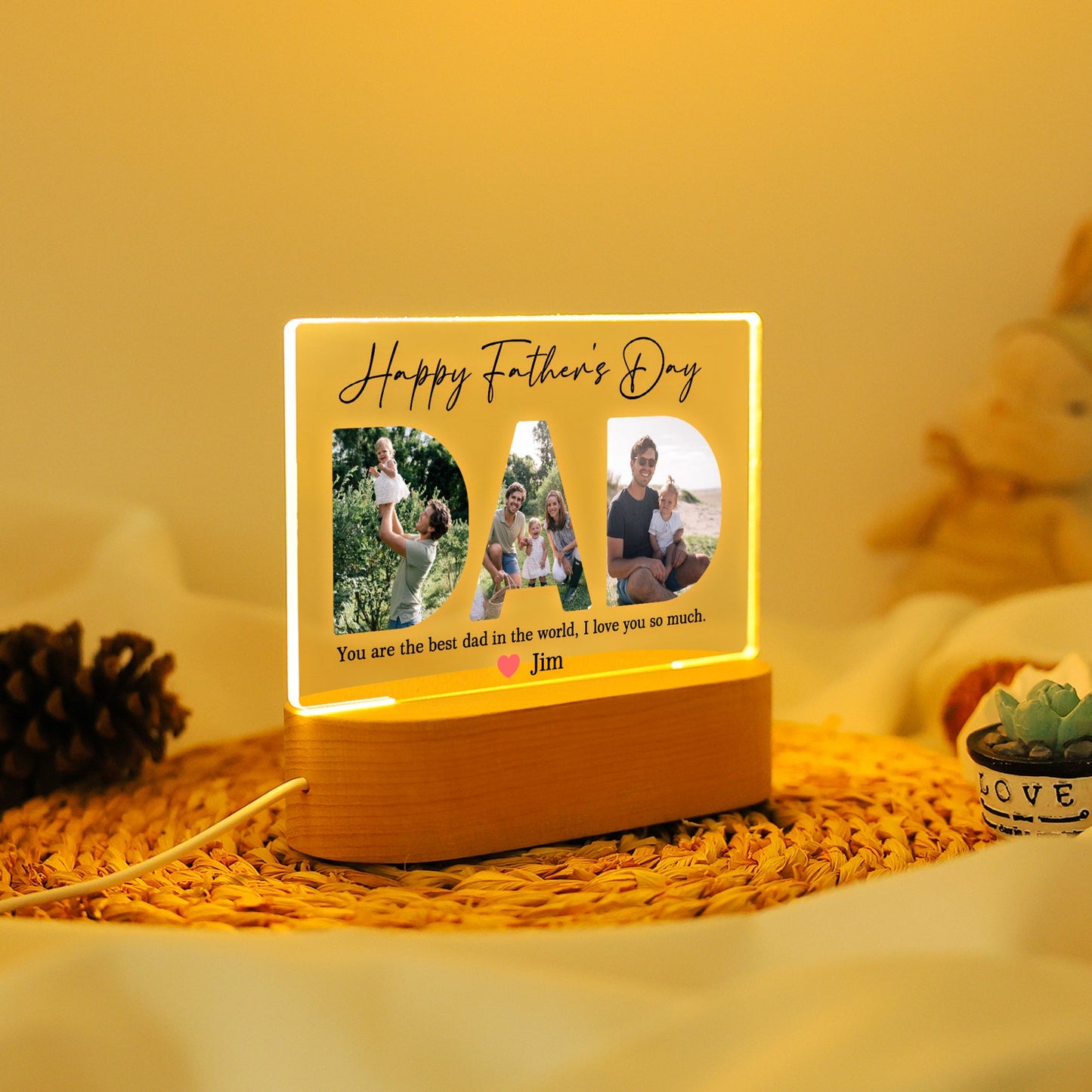 Dad Night Light with Personalized Photo Collage, Custom LED Gift for Fatherās Day or Birthday, Best Dad Ever Gift for Husband from Kids (DNL-10)