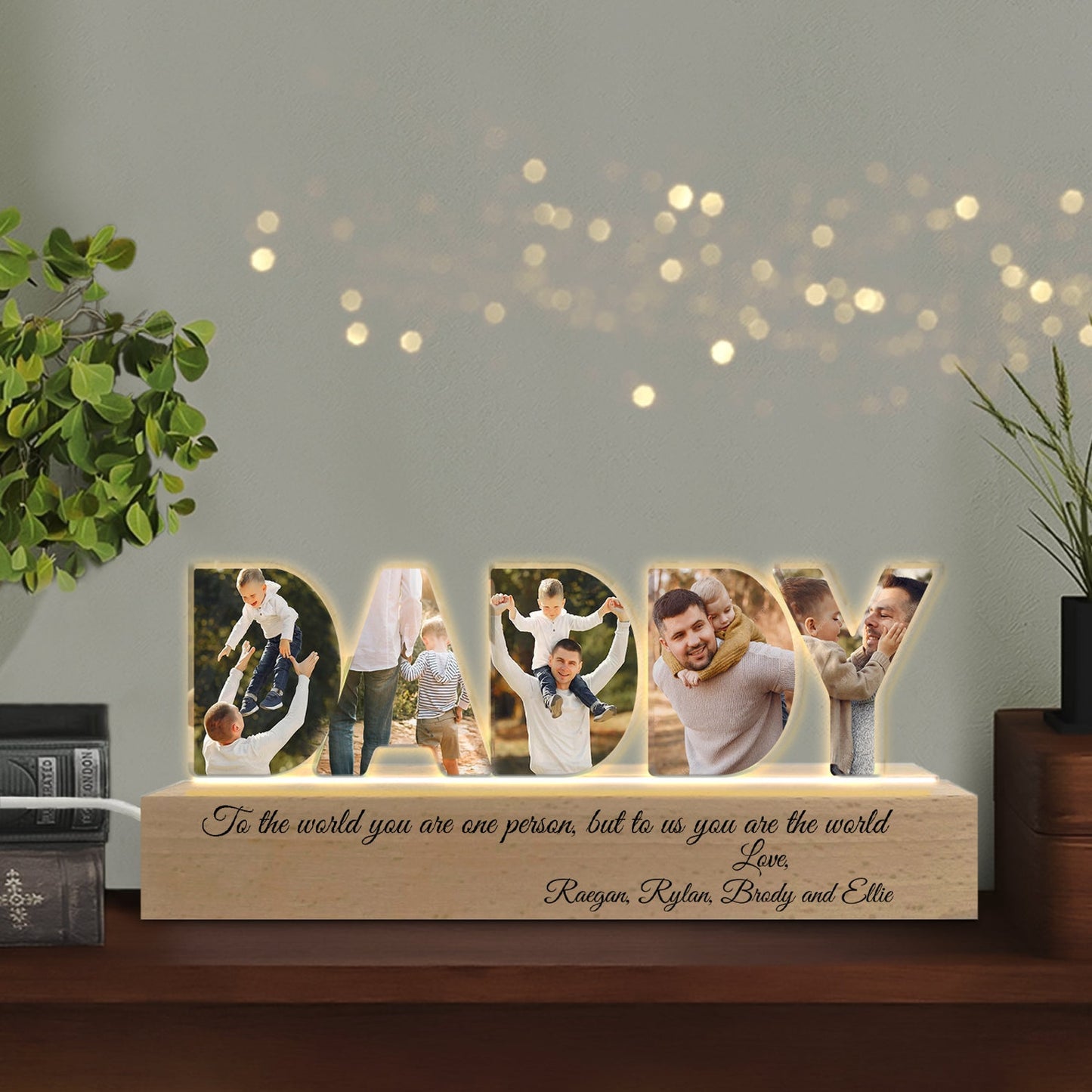 Personalized Dad Night Light, Custom Photo Collage Lamp with Kids’ Pictures, Unique Father’s Day Gift for Dad or Husband, Family Keepsake (DNL-08)