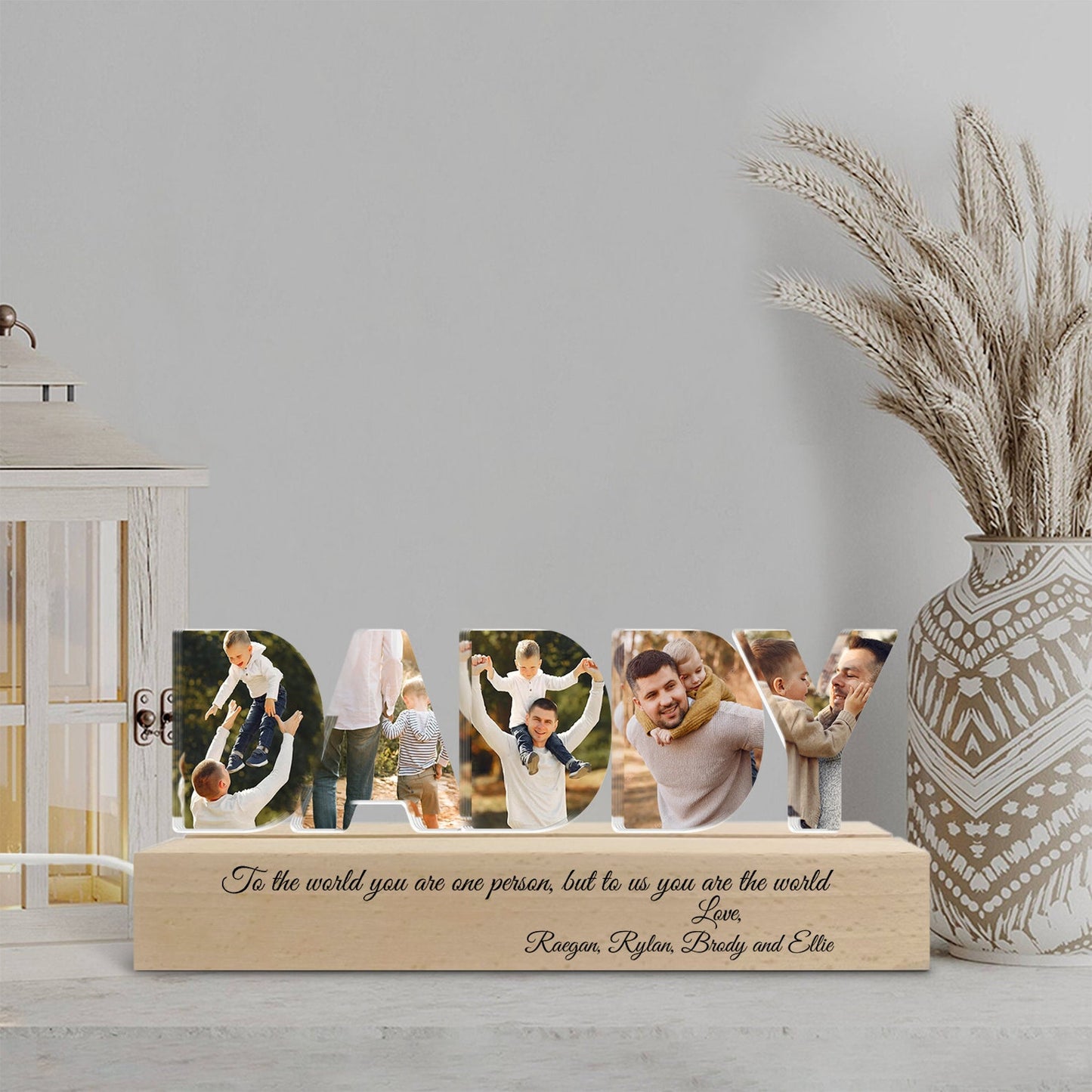 Personalized Dad Night Light, Custom Photo Collage Lamp with Kids’ Pictures, Unique Father’s Day Gift for Dad or Husband, Family Keepsake (DNL-08)