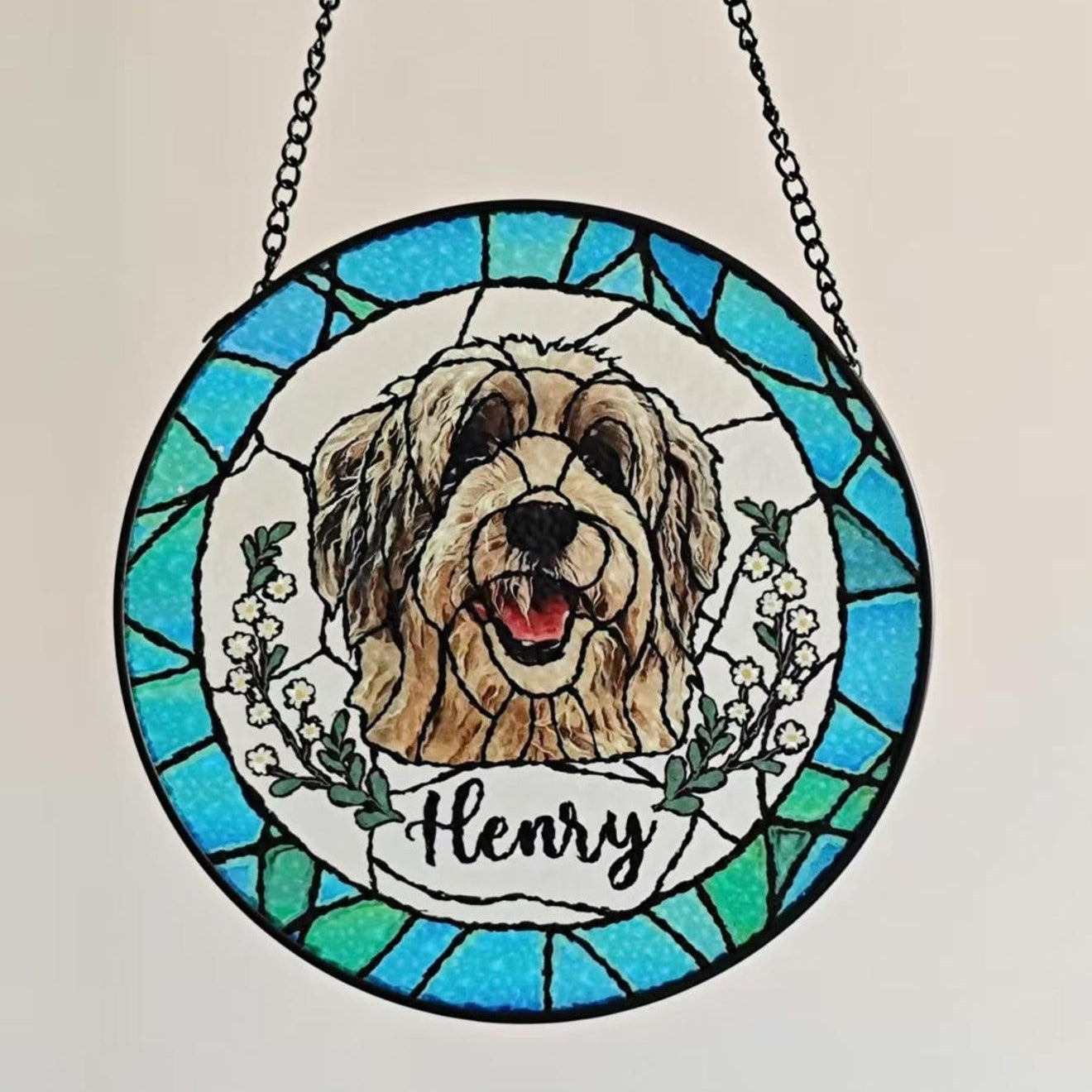 Custom Pet Portrait Stained Glass Suncatcher, Custom Dog Portrait From Photo, Stained Glass Dog Memorial, Stained Glass dog, Sympathy Gifts (Sun-71)