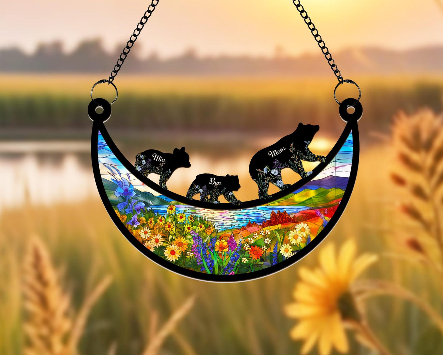 Custom Mama Bear Acrylic Suncatcher, Custom Bear Family Suncatcher, Mom Birthday Gift, Gift For Mom, Bear Gifts, Window Hanging Suncatcher, Mothers Day Gift (H-Sun-04)