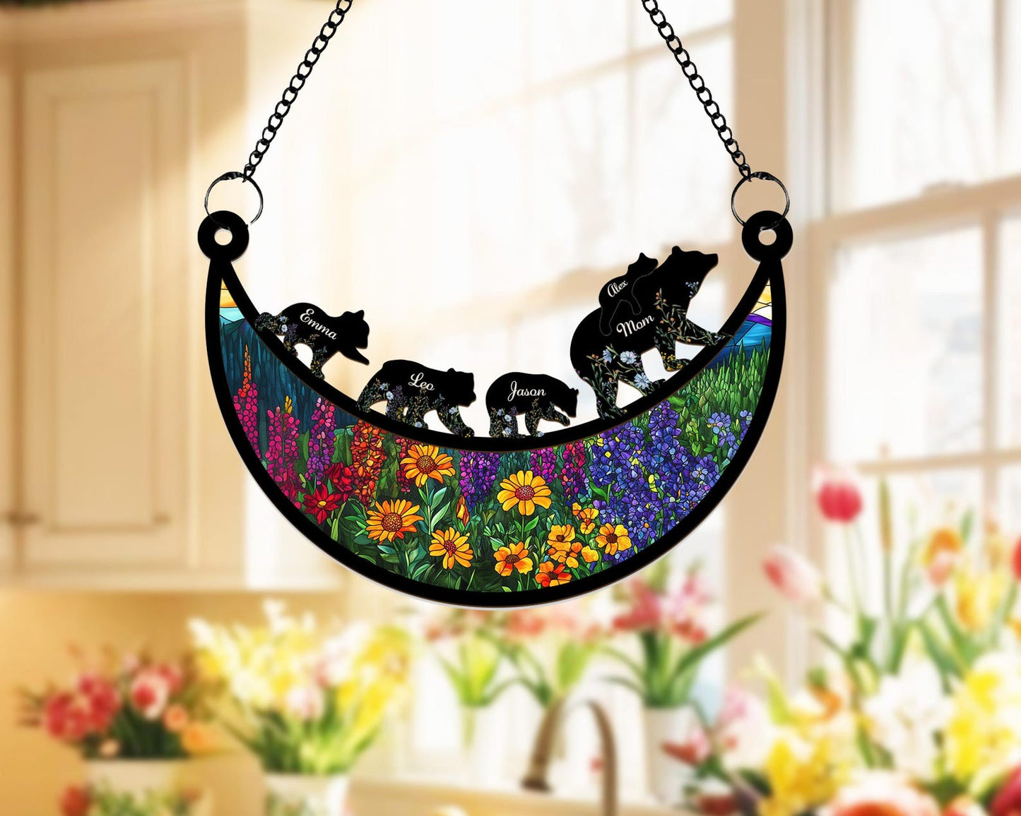 Custom Mama Bear Acrylic Suncatcher, Custom Bear Family Suncatcher, Mom Birthday Gift, Gift For Mom, Bear Gifts, Window Hanging Suncatcher, Mothers Day Gift (H-Sun-04)
