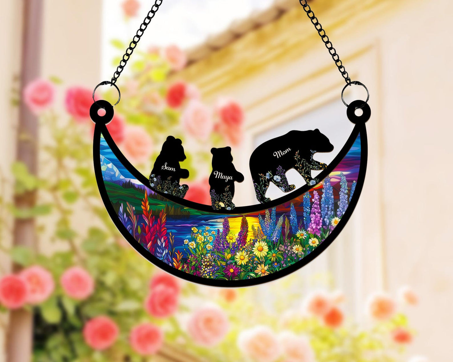 Custom Mama Bear Acrylic Suncatcher, Custom Bear Family Suncatcher, Mom Birthday Gift, Gift For Mom, Bear Gifts, Window Hanging Suncatcher, Mothers Day Gift (H-Sun-04)