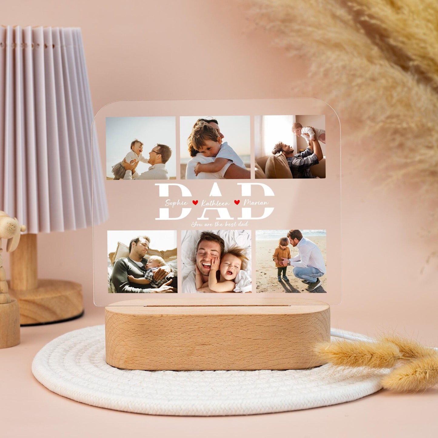 Personalized Dad Night Light Gifts, Custom Photo Collage Night Light, Birthday Gifts for Dad Grandpa, Gift from Daughter, LED Light with Kids Names (DNL-28)