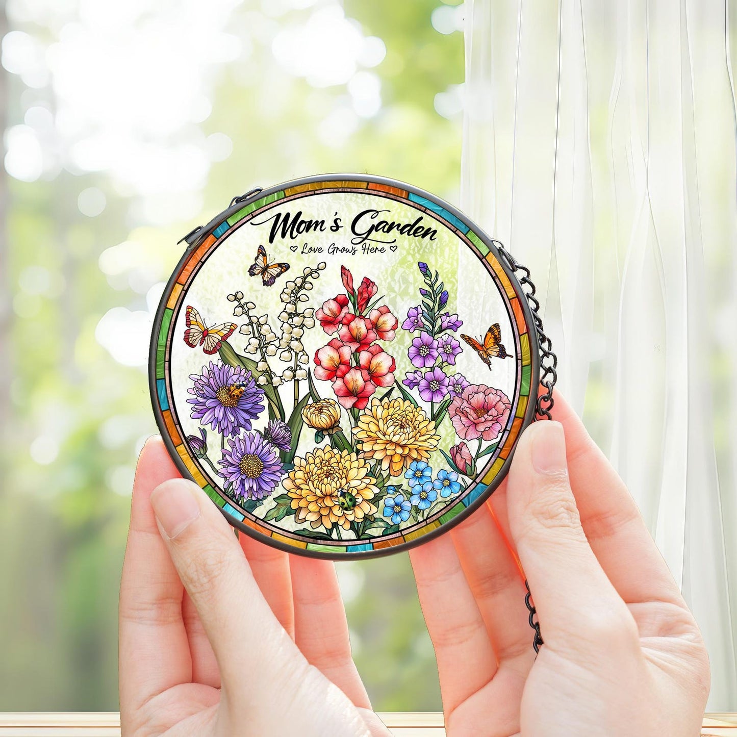 Custom Grandma Birth Flower Glass Suncatcher, Custom Family Birth Flowers Glass Art, Grandma Gift, Mother's Day Gift, Flower Gift For Mom (Sun-57)
