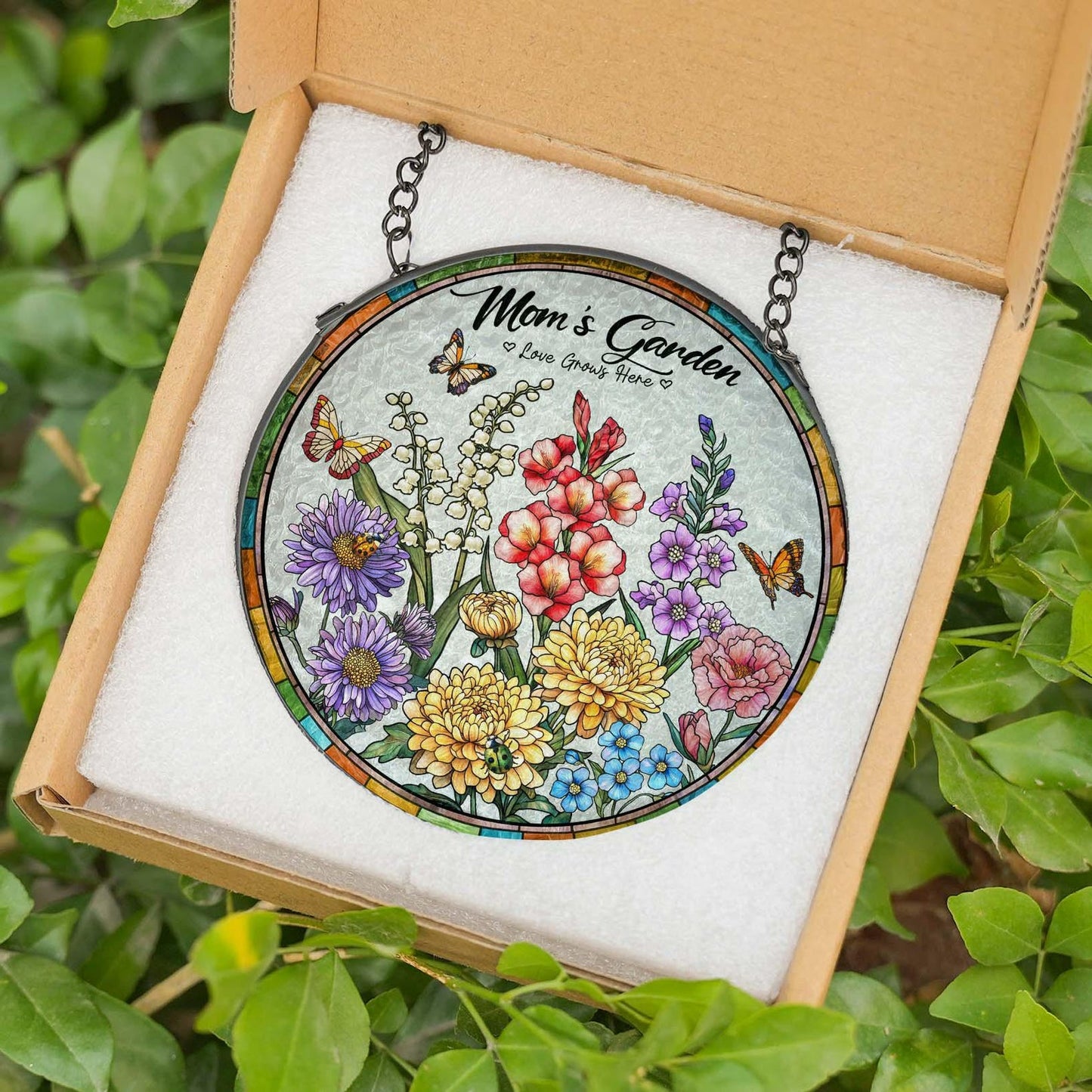 Custom Grandma Birth Flower Glass Suncatcher, Custom Family Birth Flowers Glass Art, Grandma Gift, Mother's Day Gift, Flower Gift For Mom (Sun-57)