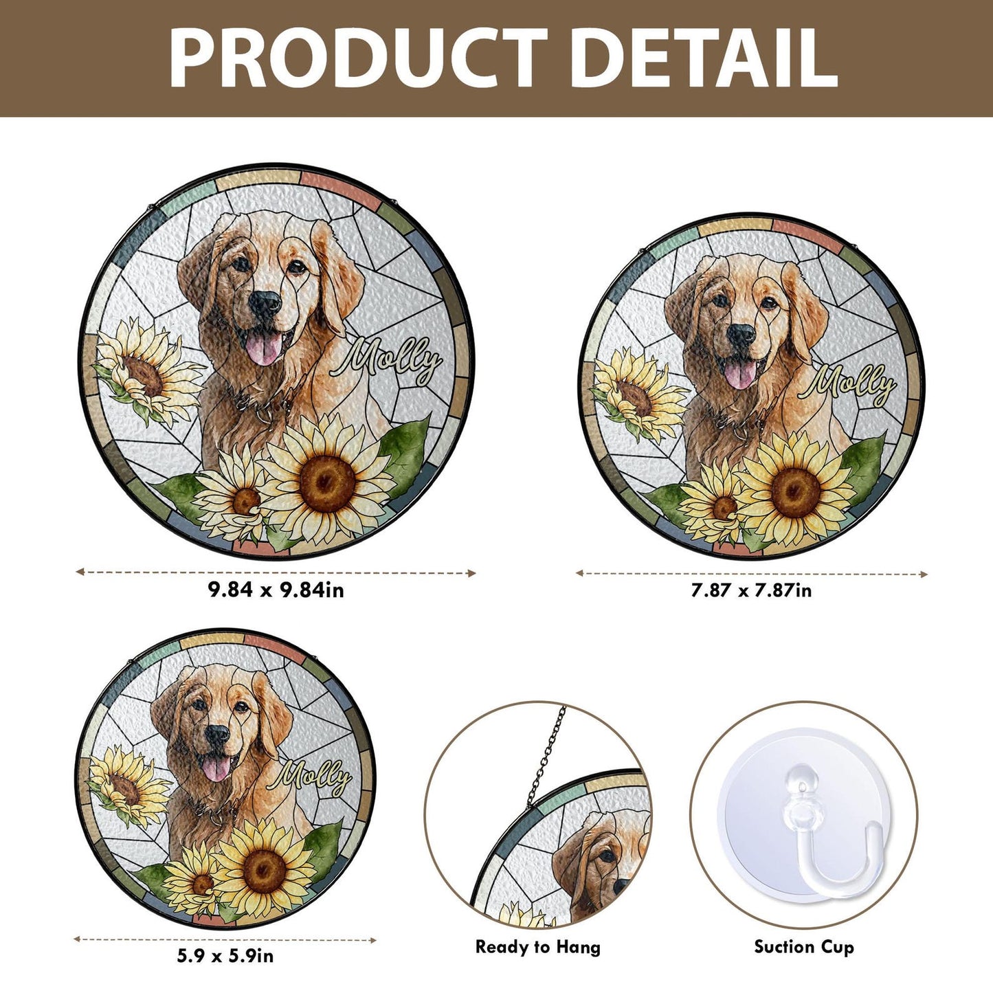 Personalized Pet Portrait Stained Glass Suncatcher, Custom Dog Portrait from Photo, Dog Portrait Art Suncatcher, Stained Glass Dog Memorial (Sun-117)