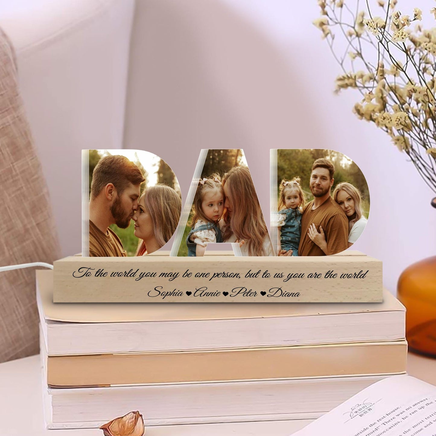 Personalized Dad Night Light with Photo Collage, Unique Gift for Fatherâs Day or Husband Birthday, Best Dad Gift from Daughter or Son (DNL-09)