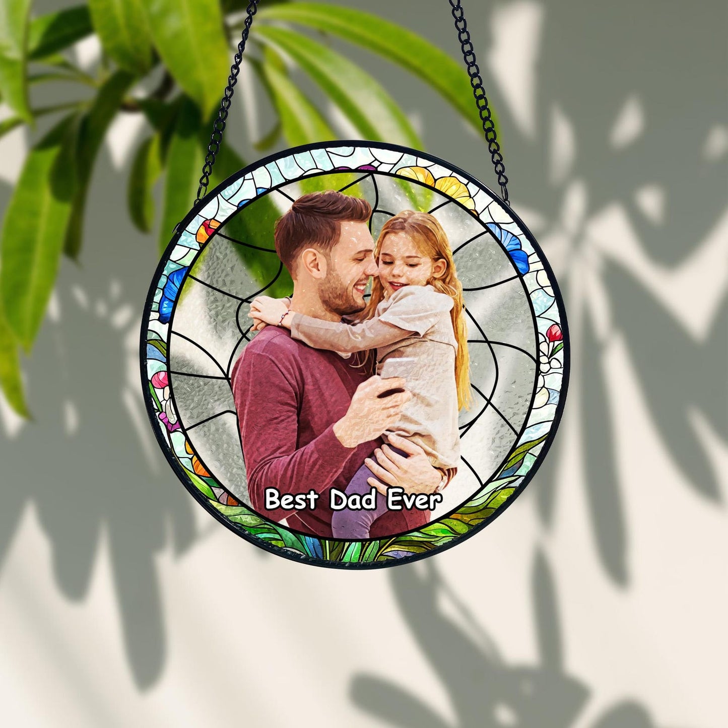 Personalized Dad Portrait Stained Glass Suncatcher, Dad and Kids Window Hanging, Father's Day Gifts, Gifts for Grandpa or Dad, New Dad Gifts (Sun-159)