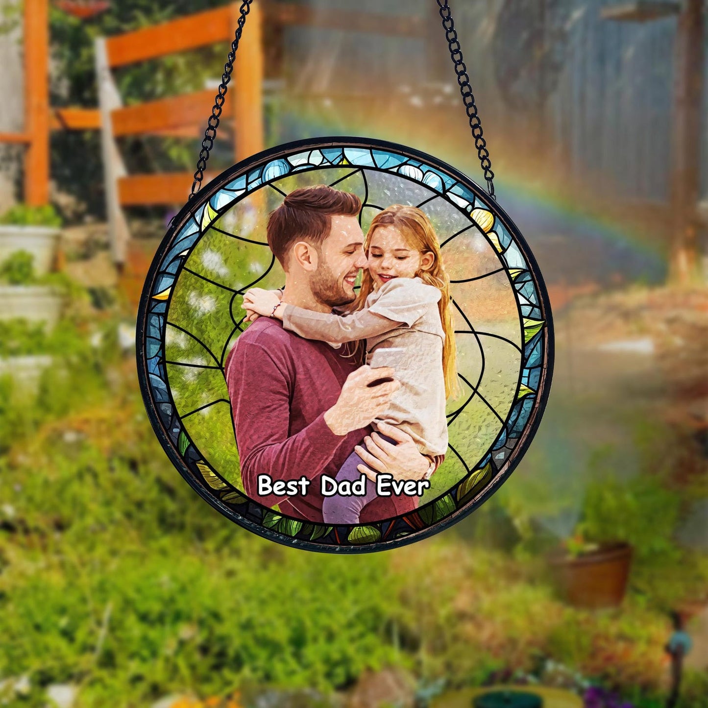 Personalized Dad Portrait Stained Glass Suncatcher, Dad and Kids Window Hanging, Father's Day Gifts, Gifts for Grandpa or Dad, New Dad Gifts (Sun-159)