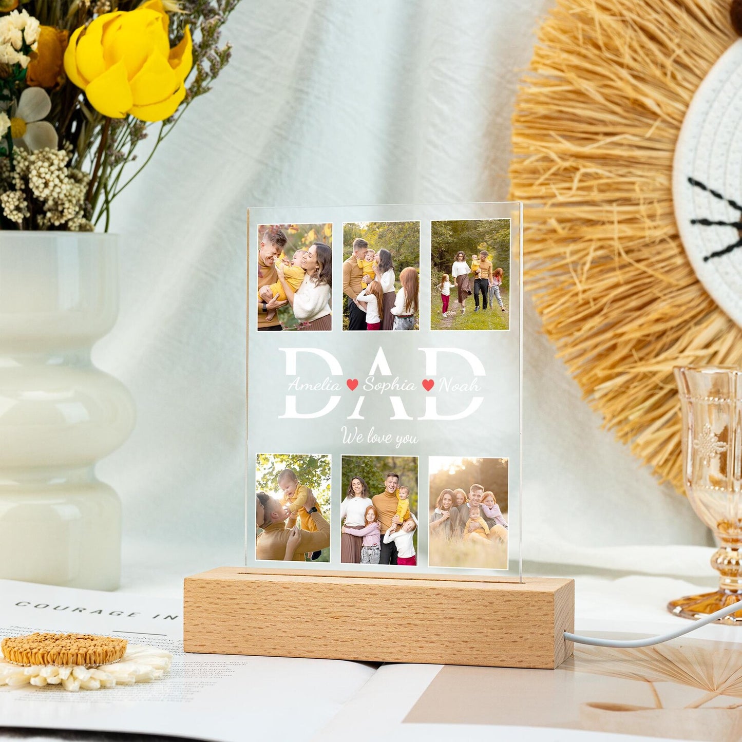 Dad Night Light with Family Photo, Unique LED Gift for Husband or Grandpa, Father’s Day or Birthday Present from Kids, Best Dad Keepsake (DNL-18)
