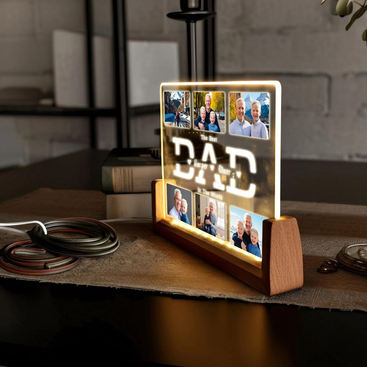 Personalized Dad Night Light, Custom Photo LED Desk Lamp, Father’s Day Gift from Son or Daughter, Thoughtful Dad Gift Idea (DNL-16)